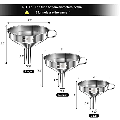 Smart Home Stainless Steel Funnel, Walfos 3 Pack Kitchen Funnel with 2 Kit