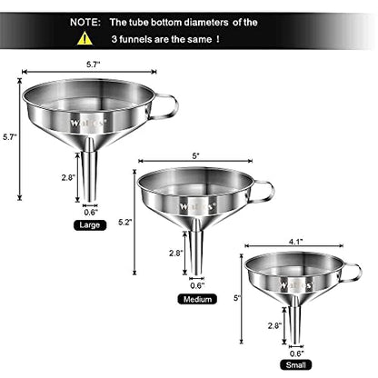 Smart Home Stainless Steel Funnel, Walfos 3 Pack Kitchen Funnel with 2 Kit