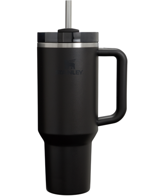 Splash-Resistant FlowState The Quencher H2.0 Flowstate Tumbler  | Stanley Create D332L - 40oz Large Capacity Car-Cup Friendly Quencher - Black 2.0