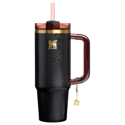Car-Cup Friendly The Quencher Luxe H2.0 Flowstate Tumbler D171F - Premium Stainless Steel Straw Cup for All-Day Hydration - Black Snakeskin