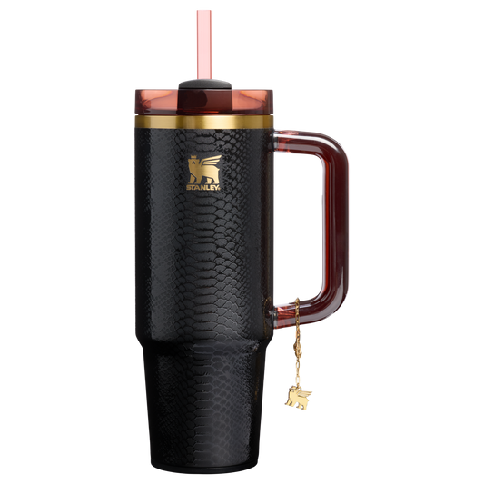 Car-Cup Friendly The Quencher Luxe H2.0 Flowstate Tumbler D171F - Premium Stainless Steel Straw Cup for All-Day Hydration - Black Snakeskin