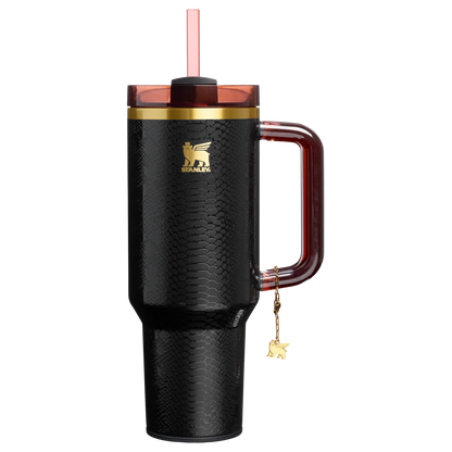 Splash-Resistant FlowState The Quencher Luxe H2.0 Flowstate Tumbler D170A - Premium Stainless Steel Straw Cup for All-Day Hydration - Black Snakeskin