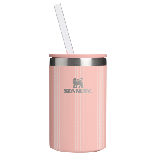 Portable Mini The Everyday Can Cooler Cup D353P - Heavy-Duty Ice-Retention Food & Beverage Carrier - Peach Rose Picnic Stripe