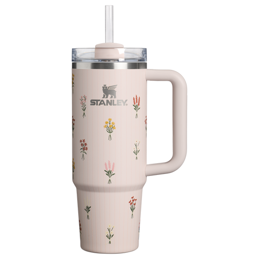 Double-Wall Vacuum The Quencher H2.0 Flowstate Tumbler D363L - 40oz Large Capacity Car-Cup Friendly Quencher - Rose Quartz Bouquets