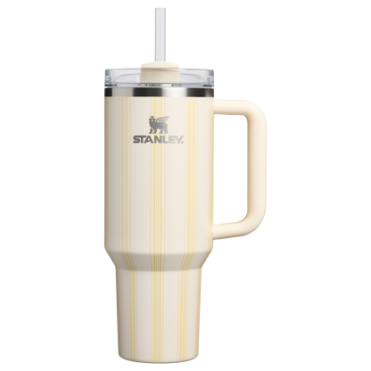 Splash-Resistant FlowState The Quencher H2.0 Flowstate Tumbler D342C - Double-Wall Vacuum Insulated Travel Tumbler with Straw - Cream Picnic Stripe