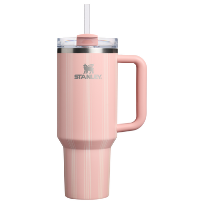 Splash-Resistant FlowState The Quencher H2.0 Flowstate Tumbler D342C - Double-Wall Vacuum Insulated Travel Tumbler with Straw - Peach Rose Picnic Stripe
