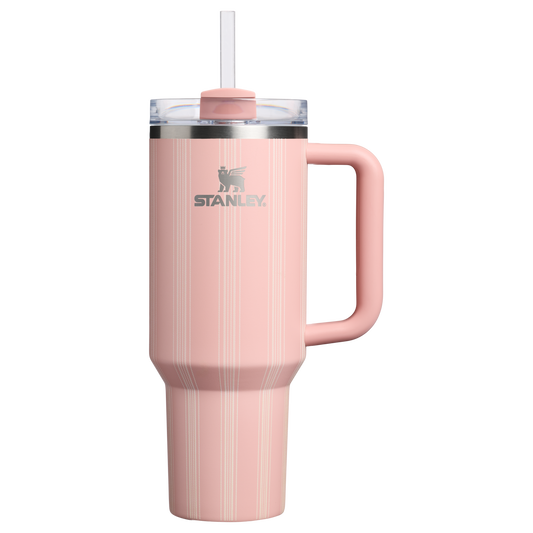 Splash-Resistant FlowState The Quencher H2.0 Flowstate Tumbler D342C - Double-Wall Vacuum Insulated Travel Tumbler with Straw - Peach Rose Picnic Stripe