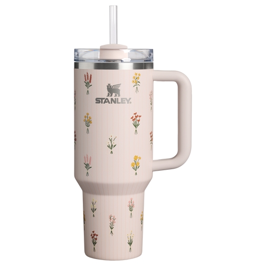 Large Capacity The Quencher H2.0 Flowstate Tumbler D362R - Premium Stainless Steel Straw Cup for All-Day Hydration - Rose Quartz Bouquets