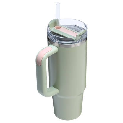 Insulated Travel The Quencher H2.0 Flowstate Tumbler | Stanley Create D331C - Double-Wall Vacuum Insulated Travel Tumbler with Straw Detail