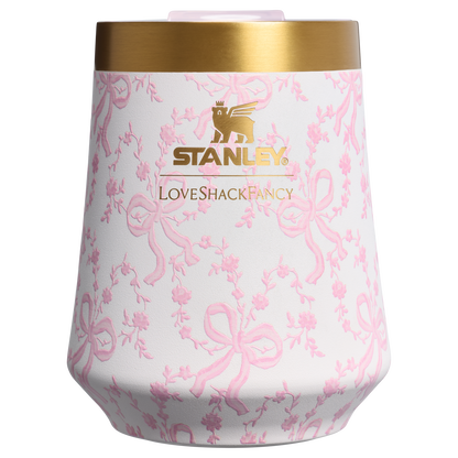 Shatterproof Luxury Stanley 1913 x LoveShackFancy Holiday Reserve Wine Tumbler D367F - Elegant Stemless Vacuum Insulated Wine Tumbler - Coquette Bow Chantilly