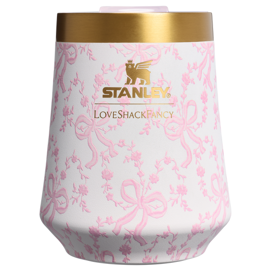 Shatterproof Luxury Stanley 1913 x LoveShackFancy Holiday Reserve Wine Tumbler D367F - Elegant Stemless Vacuum Insulated Wine Tumbler - Coquette Bow Chantilly