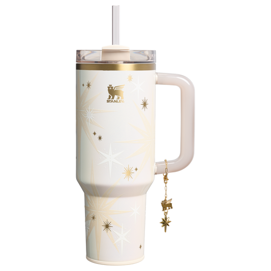 Splash-Resistant FlowState The Quencher Luxe H2.0 Flowstate Tumbler D208F - Double-Wall Vacuum Insulated Travel Tumbler with Straw - Starlight Shimmer