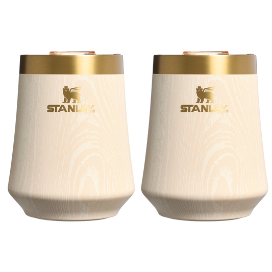 Vacuum Insulated Wine The Cheers & Cheer Reserve Wine Tumbler | 2-pack D190T - Elegant Stemless Vacuum Insulated Wine Tumbler - Birch Woodgrain